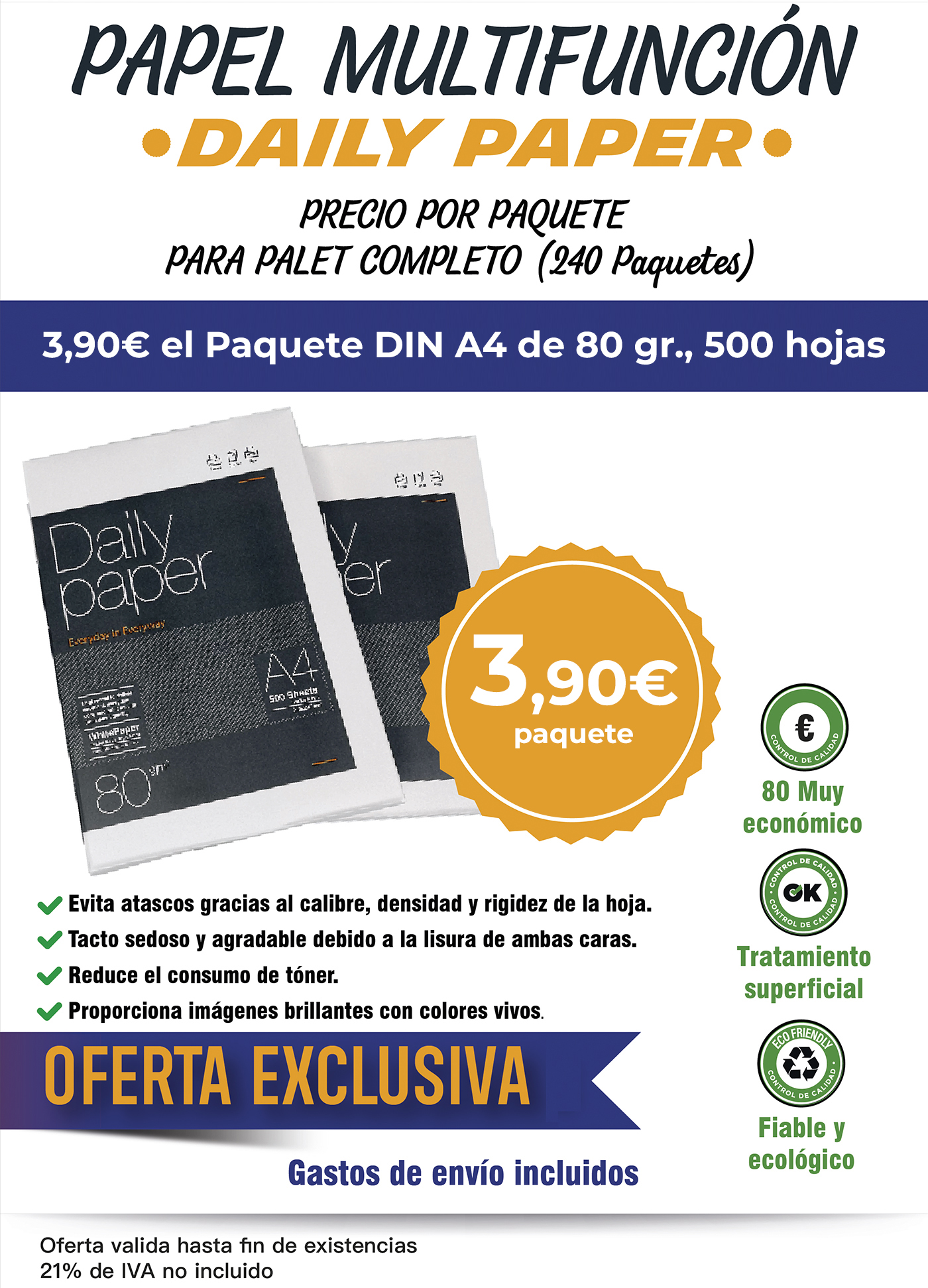 Papel A4 80 gr Daily Paper de 500 hojas