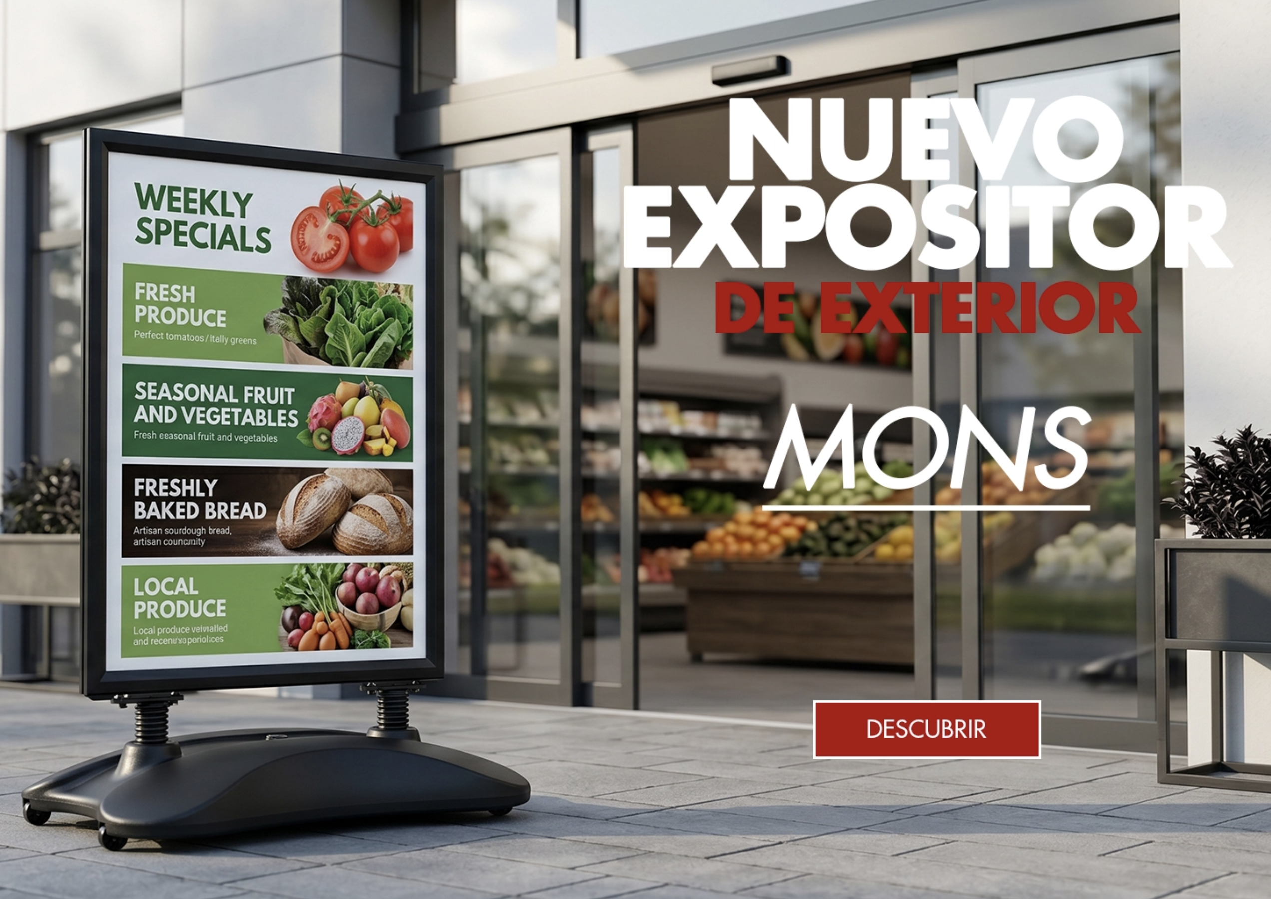 Expositor publicitario exterior con base rellenable